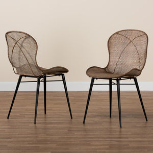 Baxton Studio bali Sabelle Japandi 2-Piece Dining Chair Set - Greywashed Rattan & Black Metal for Modern Spaces Santa2-Light Grey Rattan-DC