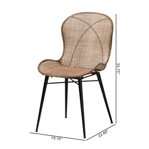 Baxton Studio bali Sabelle Japandi 2-Piece Dining Chair Set - Greywashed Rattan & Black Metal for Modern Spaces Santa2-Light Grey Rattan-DC