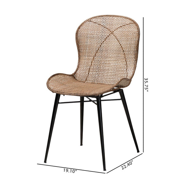 Baxton Studio bali Sabelle Japandi 2-Piece Dining Chair Set - Greywashed Rattan & Black Metal for Modern Spaces Santa2-Light Grey Rattan-DC