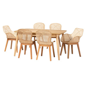 Baxton Studio Baxton Studio Emmali 7-Piece Dining Set - Modern Bohemian Design with Natural Rattan & Wood Charm KYG015C-Natural-7PC Dining Set