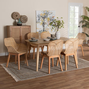Baxton Studio Baxton Studio Emmali 7-Piece Dining Set - Modern Bohemian Design with Natural Rattan & Wood Charm KYG015C-Natural-7PC Dining Set