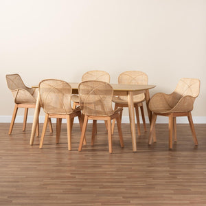 Baxton Studio Baxton Studio Emmali 7-Piece Dining Set - Modern Bohemian Design with Natural Rattan & Wood Charm KYG015C-Natural-7PC Dining Set