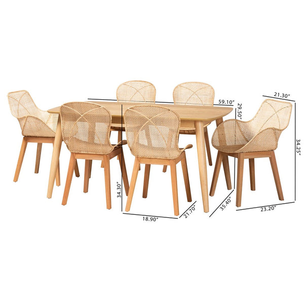 Baxton Studio Baxton Studio Emmali 7-Piece Dining Set - Modern Bohemian Design with Natural Rattan & Wood Charm KYG015C-Natural-7PC Dining Set
