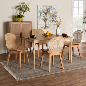 Baxton Studio Baxton Studio Sabelle Japandi 5-Piece Dining Set - Natural Mahogany & Rattan for Elegant Spaces KYG007C-Natural-5PC Dining Set