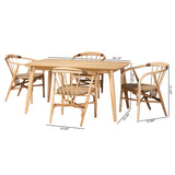 Baxton Studio Kyoto Modern Bohemian Natural Brown Finished Wood and Rattan 5-Piece Dining Set Natural Brown KYG008C-Natural-5PC Dining Set