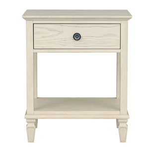 JLA Home Madison Park Signature - one-drawer Victoria nightstand with tapered legs, smooth-glide drawer and open shelf—timeless wood appeal Antique Cream MPS136-0311