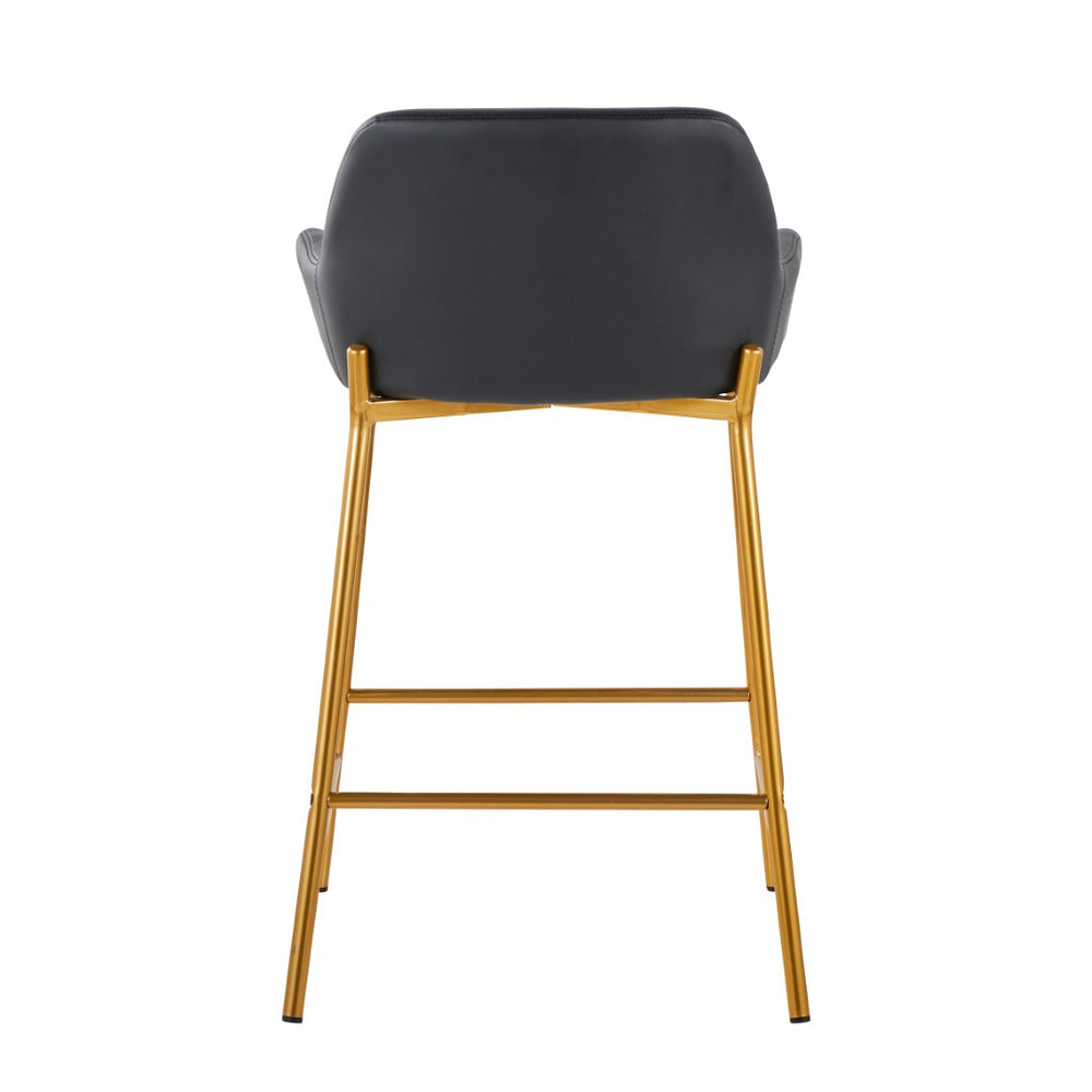 English Elm Fixed-height Industrial Counter Stools Tufted Faux Leather Black Metal Set of 2 B202S02144