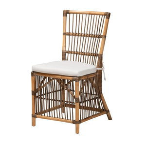 Baxton Studio bali Kim Modern Bohemian Dining Chair in White Fabric & Natural Rattan - Handcrafted Comfort & Style Kim-Natural Rattan-DC