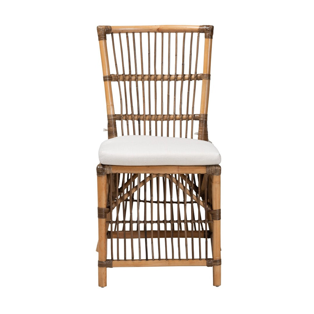 Baxton Studio bali Kim Modern Bohemian Dining Chair in White Fabric & Natural Rattan - Handcrafted Comfort & Style Kim-Natural Rattan-DC