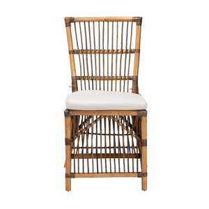 Baxton Studio bali Kim Modern Bohemian Dining Chair in White Fabric & Natural Rattan - Handcrafted Comfort & Style Kim-Natural Rattan-DC
