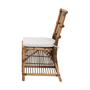 Baxton Studio bali Kim Modern Bohemian Dining Chair in White Fabric & Natural Rattan - Handcrafted Comfort & Style Kim-Natural Rattan-DC