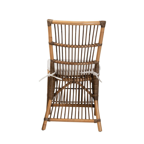 Baxton Studio bali Kim Modern Bohemian Dining Chair in White Fabric & Natural Rattan - Handcrafted Comfort & Style Kim-Natural Rattan-DC