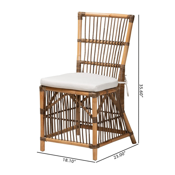 Baxton Studio bali Kim Modern Bohemian Dining Chair in White Fabric & Natural Rattan - Handcrafted Comfort & Style Kim-Natural Rattan-DC