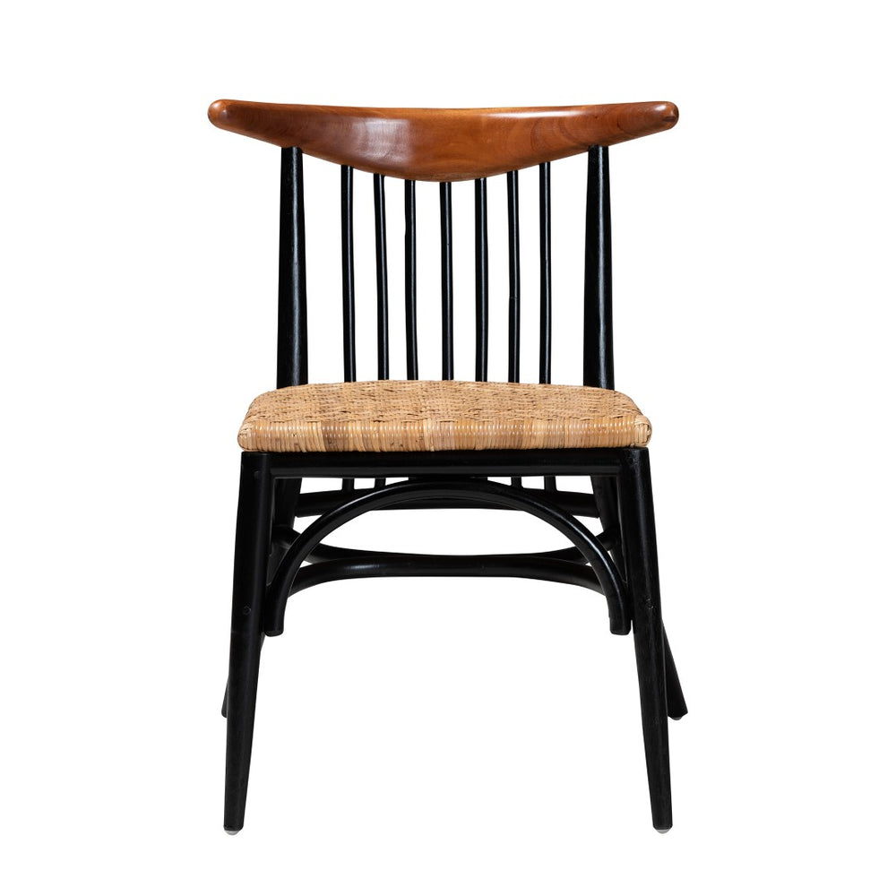 Baxton Studio bali Parthenia Mid-Century Modern Dining Chair - Two-Tone Black & Walnut Mahogany with Rattan Seat Promedane-Black Rattan-DC