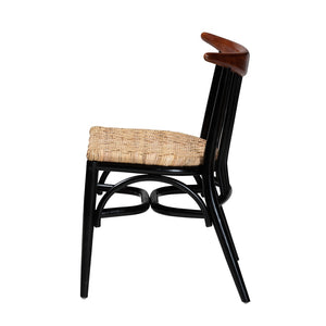 Baxton Studio bali Parthenia Mid-Century Modern Dining Chair - Two-Tone Black & Walnut Mahogany with Rattan Seat Promedane-Black Rattan-DC
