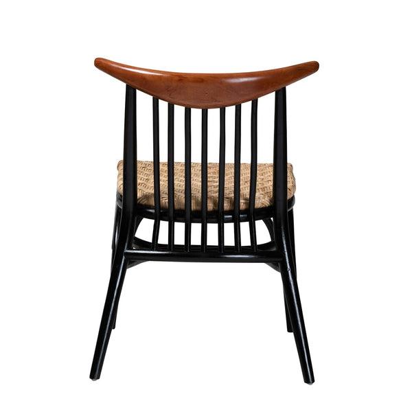 Baxton Studio bali Parthenia Mid-Century Modern Dining Chair - Two-Tone Black & Walnut Mahogany with Rattan Seat Promedane-Black Rattan-DC