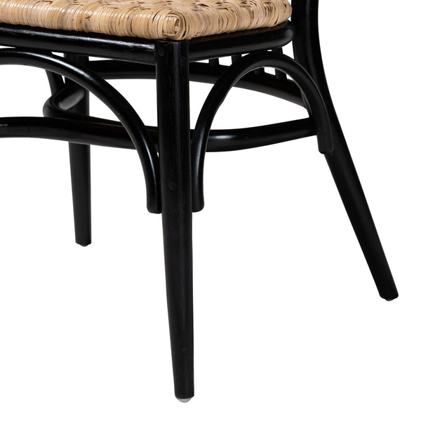 Baxton Studio bali Parthenia Mid-Century Modern Dining Chair - Two-Tone Black & Walnut Mahogany with Rattan Seat Promedane-Black Rattan-DC