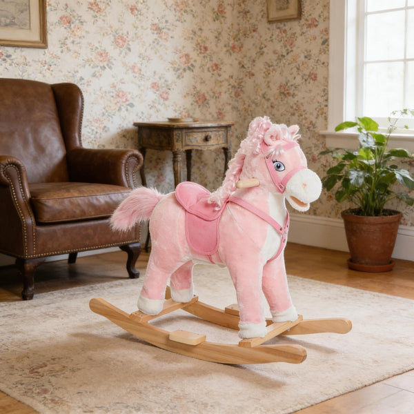 English Elm Dinosaur Plush Rocking Toy for Toddlers with Sound Effects and Wooden Base T3971P442065