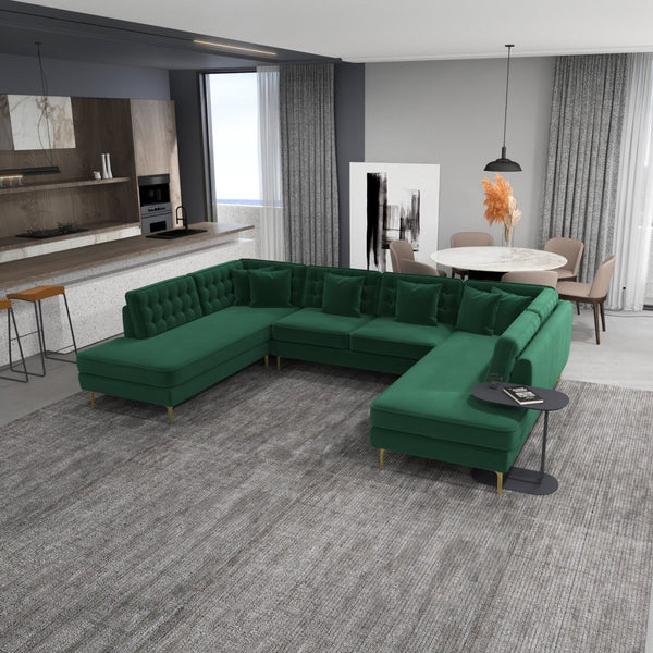 English Elm Brooke Velvet U-shaped Sectional Sofa with Block Legs for Spacious Living Rooms B183S00064