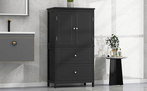 English Elm Bathroom Storage Cabinet with Two Doors and Drawers, Adjustable Shelf, MDF Finish, Slim 28"L x 15"W Black N725P188460B