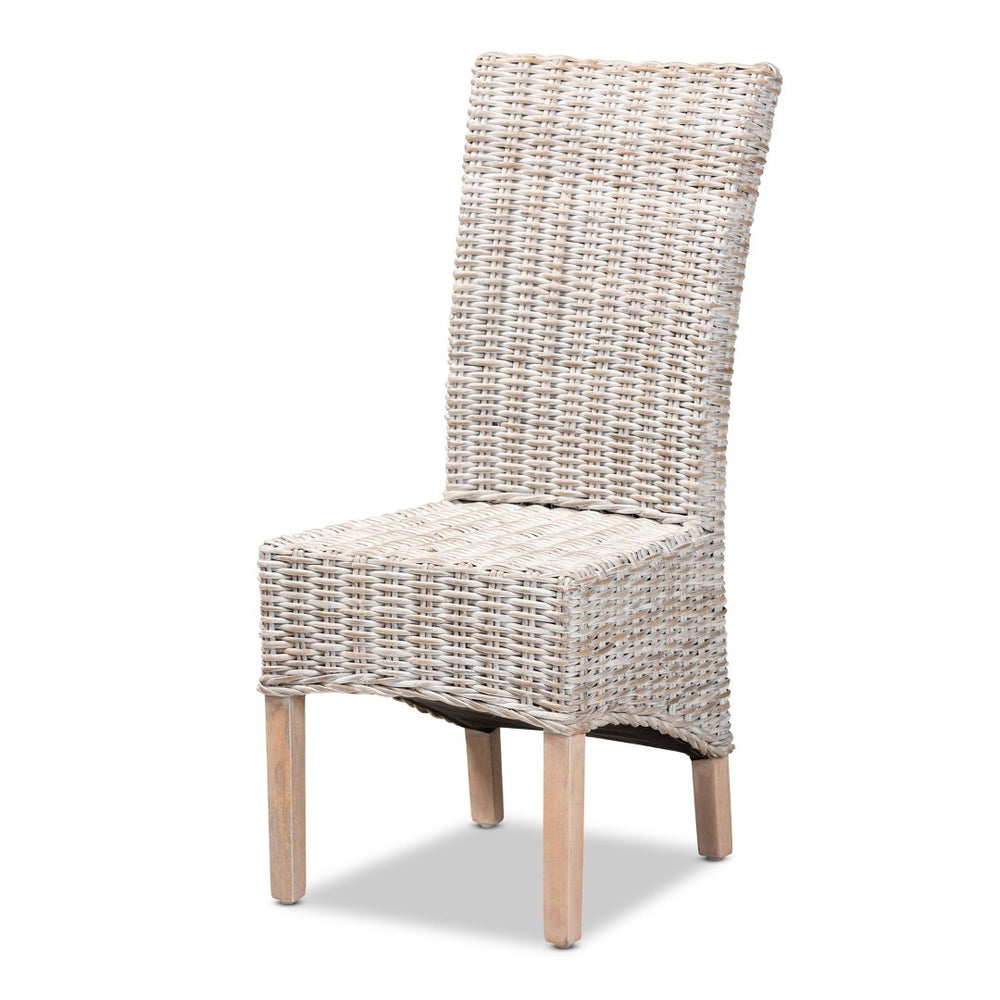 Baxton Studio bali Trianna Rustic Whitewashed Rattan Dining Chair with Curved Back for Elegant Comfort & Support Florence Highback-White Washed-DC