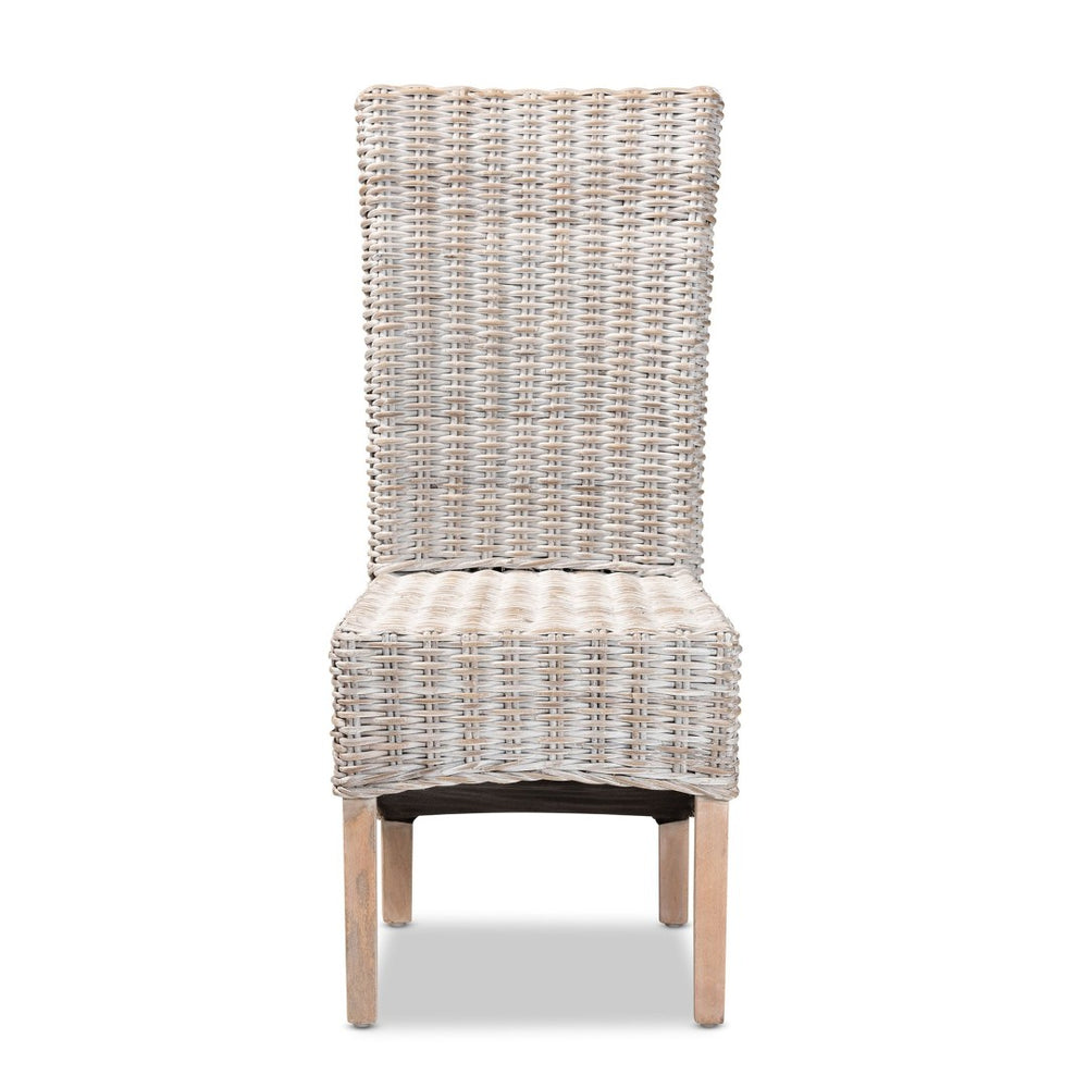 Baxton Studio bali Trianna Rustic Whitewashed Rattan Dining Chair with Curved Back for Elegant Comfort & Support Florence Highback-White Washed-DC