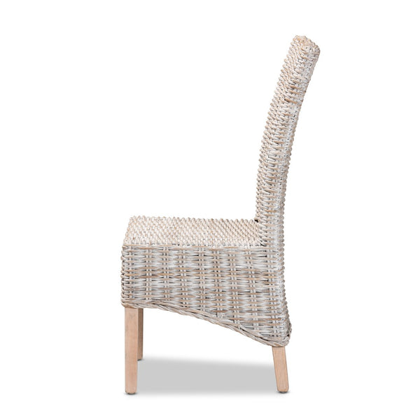 Baxton Studio bali Trianna Rustic Whitewashed Rattan Dining Chair with Curved Back for Elegant Comfort & Support Florence Highback-White Washed-DC