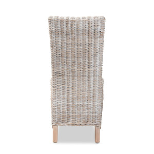 Baxton Studio bali Trianna Rustic Whitewashed Rattan Dining Chair with Curved Back for Elegant Comfort & Support Florence Highback-White Washed-DC