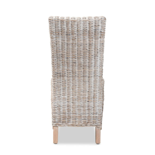 Baxton Studio bali Trianna Rustic Whitewashed Rattan Dining Chair with Curved Back for Elegant Comfort & Support Florence Highback-White Washed-DC