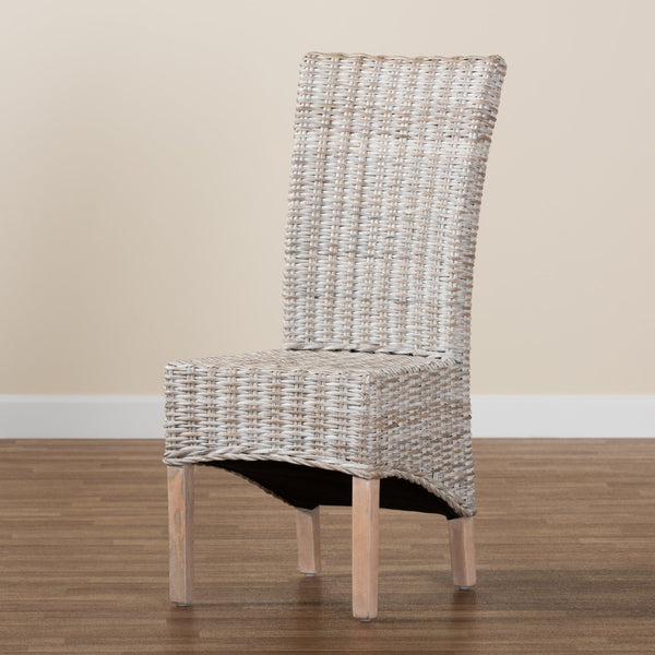 Baxton Studio bali Trianna Rustic Whitewashed Rattan Dining Chair with Curved Back for Elegant Comfort & Support Florence Highback-White Washed-DC