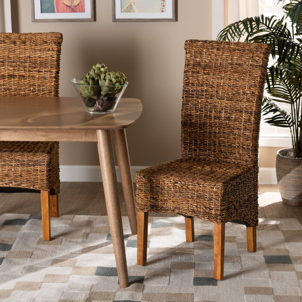 Baxton Studio bali Trianna Rustic Seagrass Dining Chair with Brown Wood Finish – Comfortable, Fully Assembled Design Florence Highback-Natural-DC