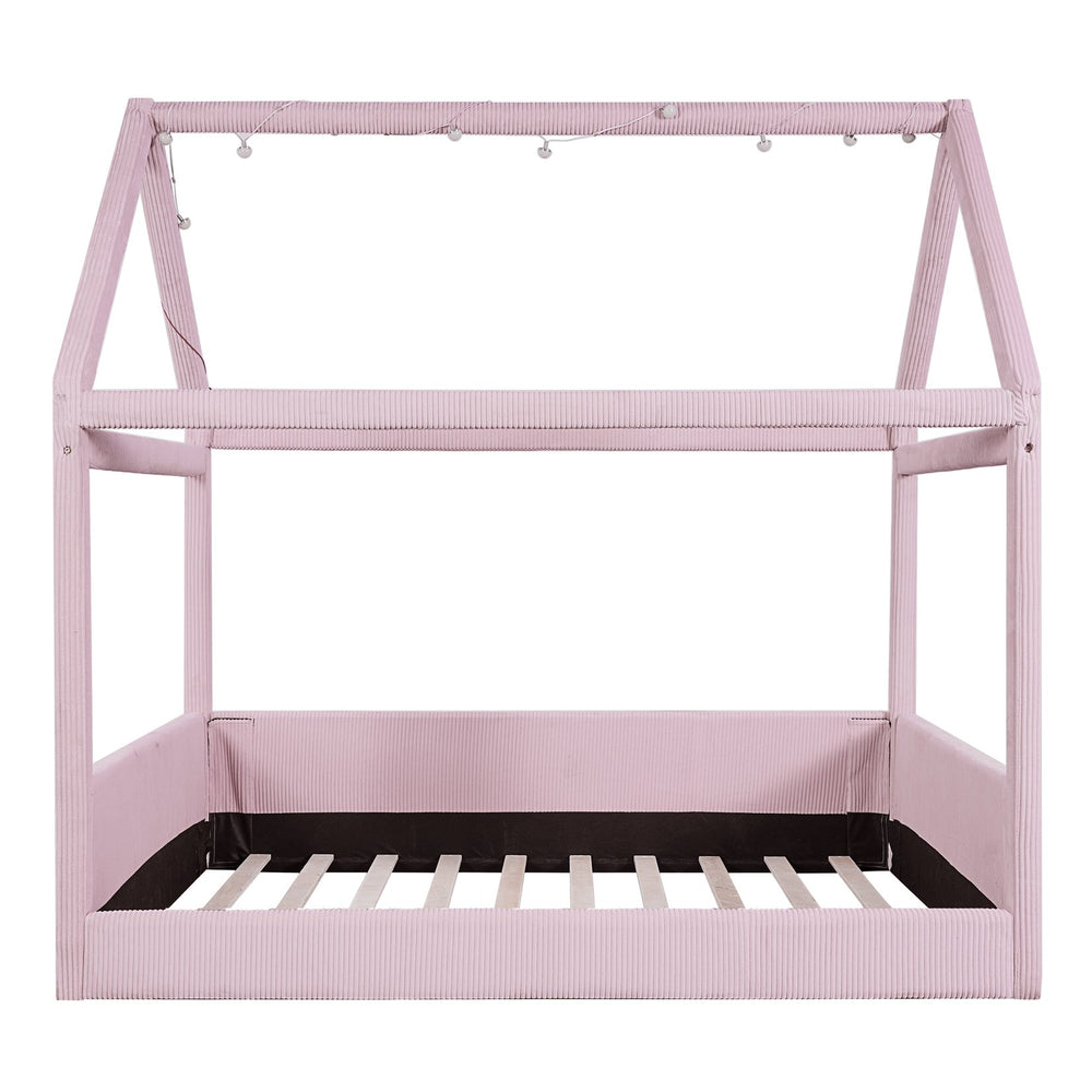 English Elm Full Size Upholstered House Daybed With Led Lights – Cozy Pink Retreat For Kids & Guests N7500001335H