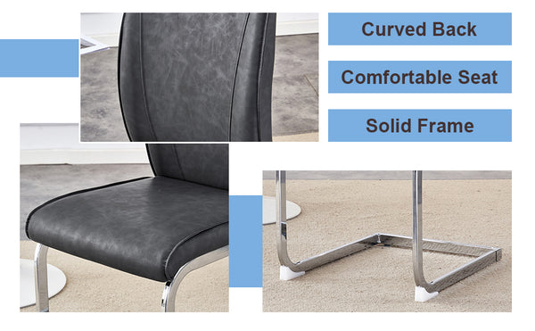 English Elm Luxury Arch Chair Set Of 8 - Dark Gray Crazy Horse Pu With Sturdy Silver Legs For Modern Dining W1151S03066