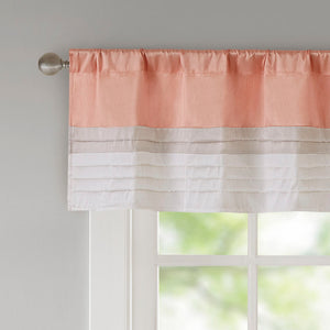 JLA Home Madison Park - Polyoni Pintuck Valance with Lined Color‑Block Stripes for Soft Light Diffusion and Tailored Texture Coral MP41-4376