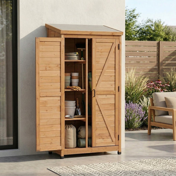 English Elm Outdoor Cedar Storage Cabinet Farmhouse Vertical Shed for Backyard Patio Garden Tools W2640P291256