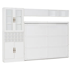 English Elm Full Size Murphy Wall Bed with Linen Sofa Integrated Shelving Usb Charging and Lighting LP000763AAK