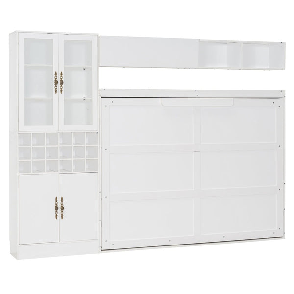 English Elm Full Size Murphy Wall Bed with Linen Sofa Integrated Shelving Usb Charging and Lighting LP000763AAK