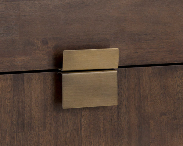 Sunpan Jade Nightstand - Elegant Acacia Wood Design with Dual Drawers for Stylish Bedroom Storage Solutions Antique Brass / Dark Mango