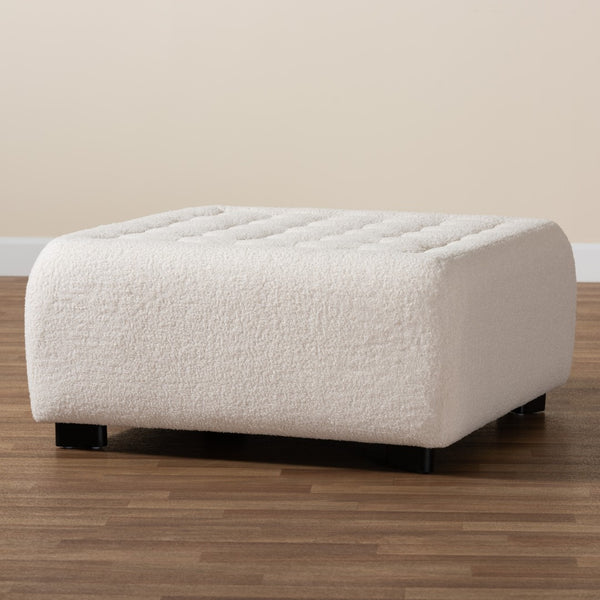 Baxton Studio Baxton Studio Athena Modern Ivory Boucle Ottoman - Versatile Square Design for Chic Interiors 2211-Beige-Ottoman