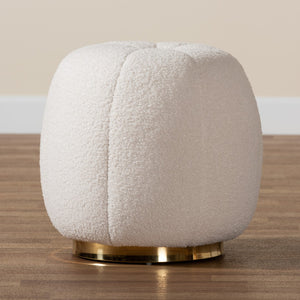 Baxton Studio Baxton Raelynn Modern Ivory Boucle Ottoman with Gold Metal Base – Chic Accent for Any Room 2212-Beige-Ottoman