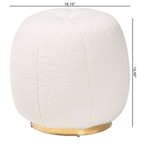 Baxton Studio Baxton Raelynn Modern Ivory Boucle Ottoman with Gold Metal Base – Chic Accent for Any Room 2212-Beige-Ottoman