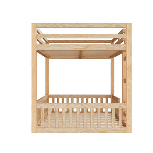 English Elm Full Full over Full Wood Bunk Bed with Ladder & Guardrails, Space-Saving Pine Frame for Kids Rooms Natural N7090002223D