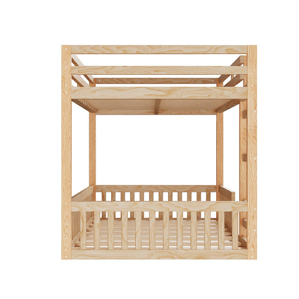 English Elm Full Full over Full Wood Bunk Bed with Ladder & Guardrails, Space-Saving Pine Frame for Kids Rooms Natural N7090002223D