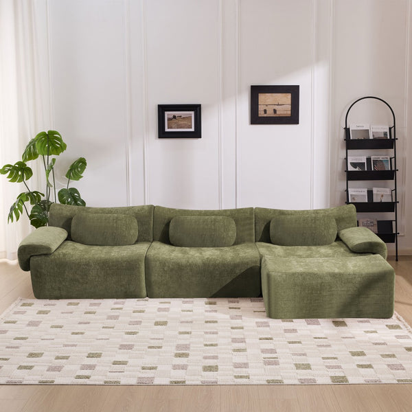 English Elm Modular Chenille Deep Seat Sectional Sofa with Bamboo Frame for Living Room Lounge Green W1829S00069