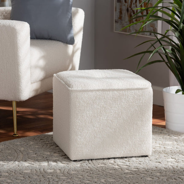 Baxton Studio Baxton Studio Modern Ivory Boucle Ottoman - Stylish, Compact Footrest & Extra Seating Solution 1709A-Beige-Ottoman