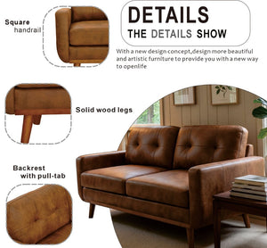 English Elm 65-inch Two Seat Sofa Breathable Foil Fabric Diamond Quilted Back Solid Wood Legs Light Brown W5568P478805