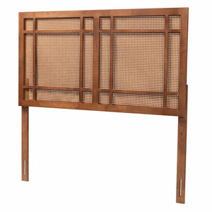 Baxton Studio Katrice Mid-Century Modern Ash Walnut Finished Wood Queen Size Headboard with Rattan