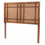 Katrice Mid-Century Modern Ash Walnut Finished Wood Headboard with Rattan