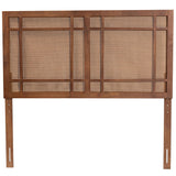 Baxton Studio Katrice Mid-Century Modern Ash Walnut Finished Wood Queen Size Headboard with Rattan