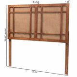 Baxton Studio Katrice Mid-Century Modern Ash Walnut Finished Wood Queen Size Headboard with Rattan